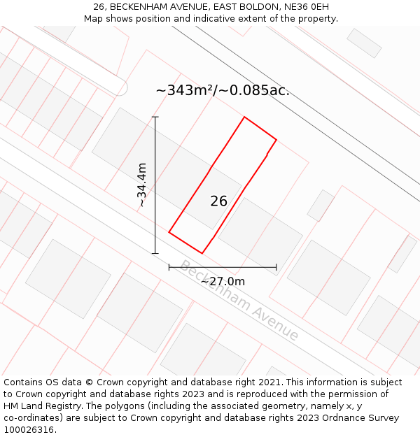 26, BECKENHAM AVENUE, EAST BOLDON, NE36 0EH: Plot and title map