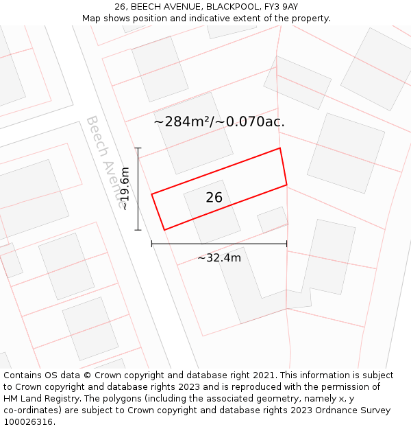 26, BEECH AVENUE, BLACKPOOL, FY3 9AY: Plot and title map