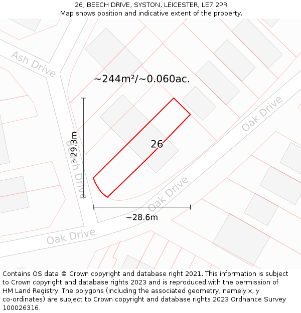26, BEECH DRIVE, SYSTON, LEICESTER, LE7 2PR: Plot and title map