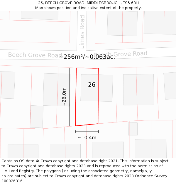 26, BEECH GROVE ROAD, MIDDLESBROUGH, TS5 6RH: Plot and title map