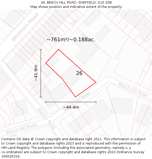 26, BEECH HILL ROAD, SHEFFIELD, S10 2SB: Plot and title map