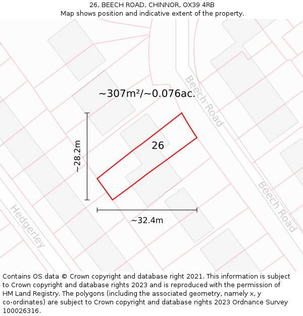 26, BEECH ROAD, CHINNOR, OX39 4RB: Plot and title map