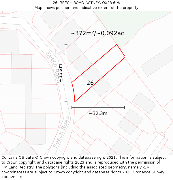 26, BEECH ROAD, WITNEY, OX28 6LW: Plot and title map