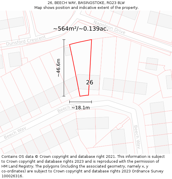 26, BEECH WAY, BASINGSTOKE, RG23 8LW: Plot and title map