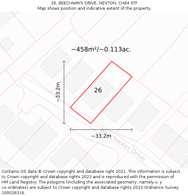 26, BEECHWAYS DRIVE, NESTON, CH64 6TF: Plot and title map