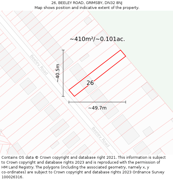 26, BEELEY ROAD, GRIMSBY, DN32 8NJ: Plot and title map