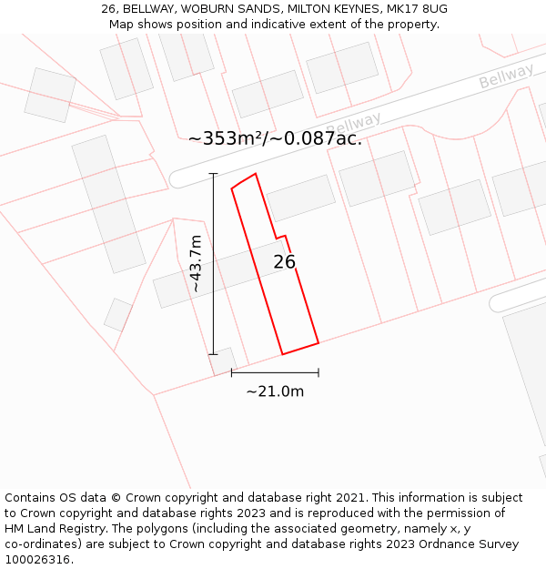 26, BELLWAY, WOBURN SANDS, MILTON KEYNES, MK17 8UG: Plot and title map