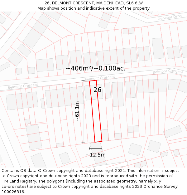 26, BELMONT CRESCENT, MAIDENHEAD, SL6 6LW: Plot and title map