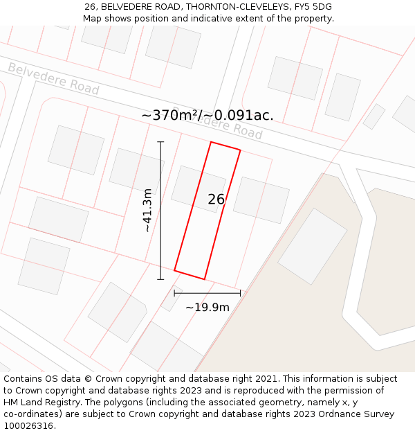 26, BELVEDERE ROAD, THORNTON-CLEVELEYS, FY5 5DG: Plot and title map