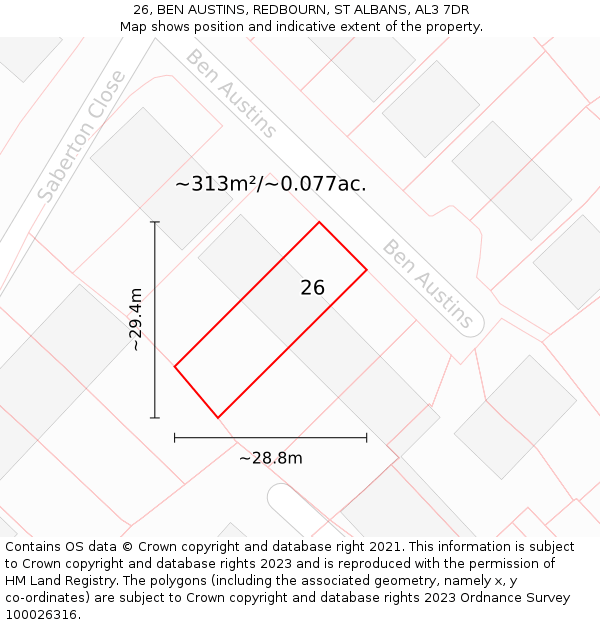 26, BEN AUSTINS, REDBOURN, ST ALBANS, AL3 7DR: Plot and title map