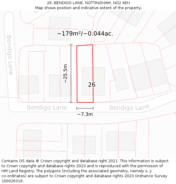 26, BENDIGO LANE, NOTTINGHAM, NG2 4EH: Plot and title map