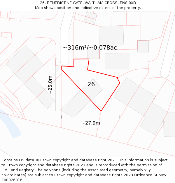 26, BENEDICTINE GATE, WALTHAM CROSS, EN8 0XB: Plot and title map