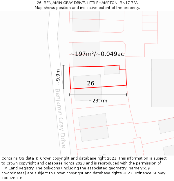 26, BENJAMIN GRAY DRIVE, LITTLEHAMPTON, BN17 7FA: Plot and title map