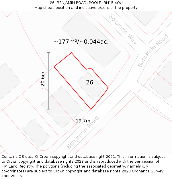 26, BENJAMIN ROAD, POOLE, BH15 4QU: Plot and title map