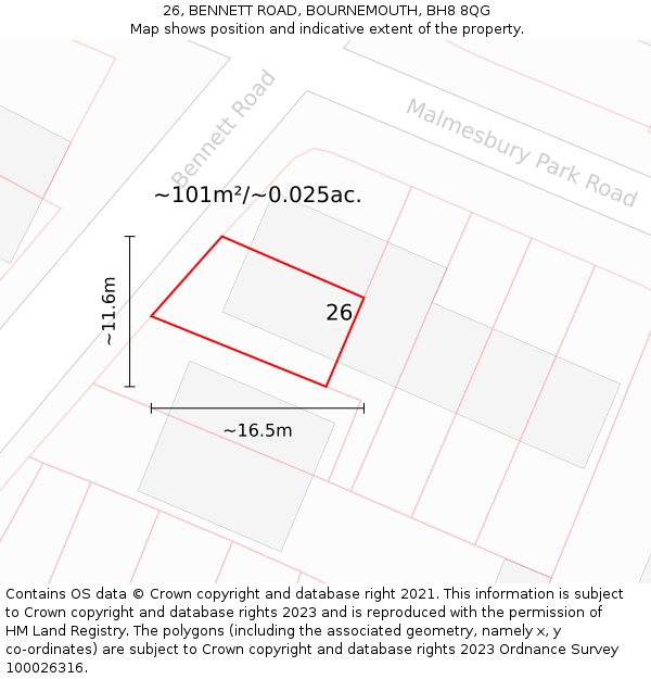 26, BENNETT ROAD, BOURNEMOUTH, BH8 8QG: Plot and title map