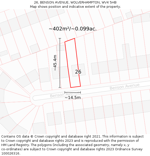26, BENSON AVENUE, WOLVERHAMPTON, WV4 5HB: Plot and title map