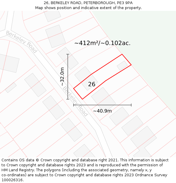 26, BERKELEY ROAD, PETERBOROUGH, PE3 9PA: Plot and title map