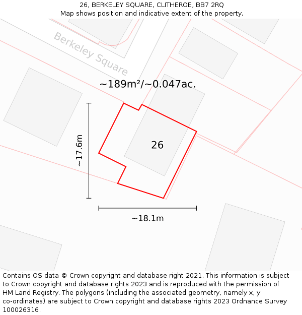 26, BERKELEY SQUARE, CLITHEROE, BB7 2RQ: Plot and title map