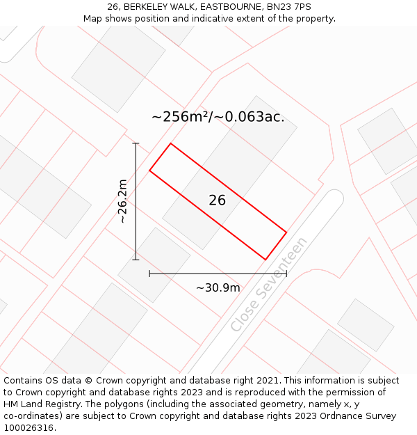 26, BERKELEY WALK, EASTBOURNE, BN23 7PS: Plot and title map