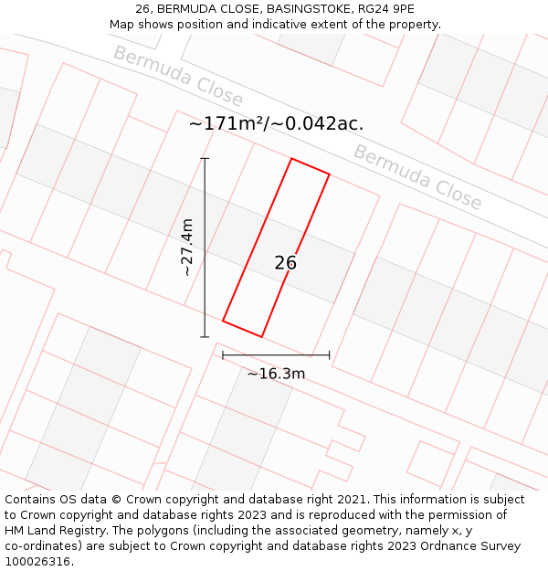 26, BERMUDA CLOSE, BASINGSTOKE, RG24 9PE: Plot and title map