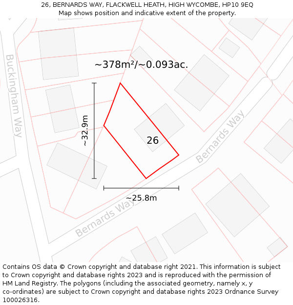 26, BERNARDS WAY, FLACKWELL HEATH, HIGH WYCOMBE, HP10 9EQ: Plot and title map