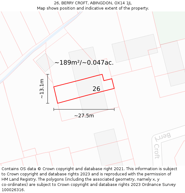 26, BERRY CROFT, ABINGDON, OX14 1JL: Plot and title map