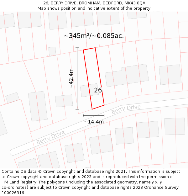 26, BERRY DRIVE, BROMHAM, BEDFORD, MK43 8QA: Plot and title map