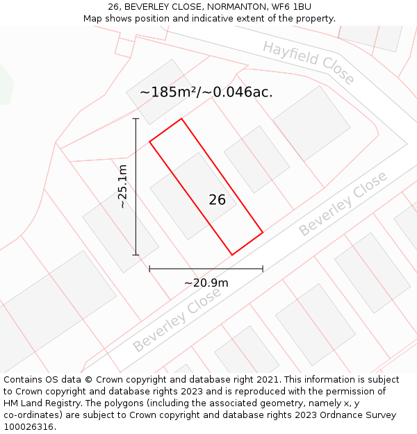 26, BEVERLEY CLOSE, NORMANTON, WF6 1BU: Plot and title map