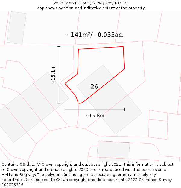 26, BEZANT PLACE, NEWQUAY, TR7 1SJ: Plot and title map
