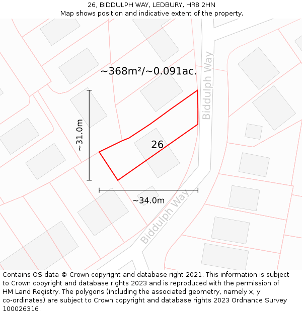 26, BIDDULPH WAY, LEDBURY, HR8 2HN: Plot and title map