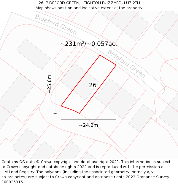 26, BIDEFORD GREEN, LEIGHTON BUZZARD, LU7 2TH: Plot and title map