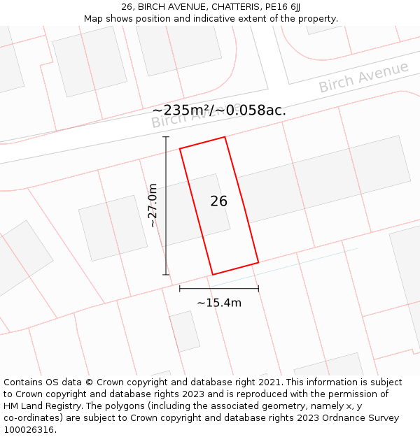 26, BIRCH AVENUE, CHATTERIS, PE16 6JJ: Plot and title map