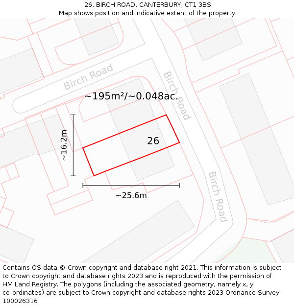 26, BIRCH ROAD, CANTERBURY, CT1 3BS: Plot and title map