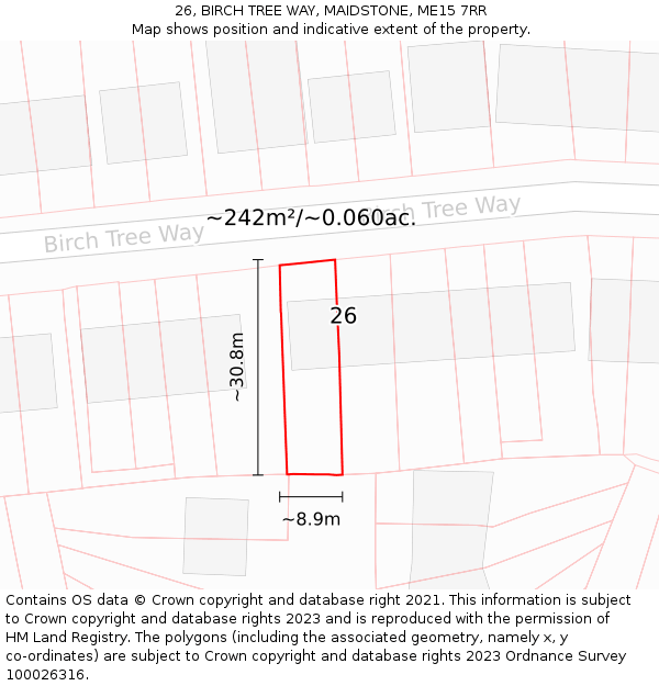 26, BIRCH TREE WAY, MAIDSTONE, ME15 7RR: Plot and title map