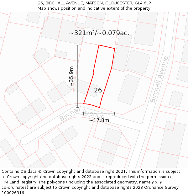 26, BIRCHALL AVENUE, MATSON, GLOUCESTER, GL4 6LP: Plot and title map
