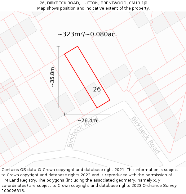 26, BIRKBECK ROAD, HUTTON, BRENTWOOD, CM13 1JP: Plot and title map