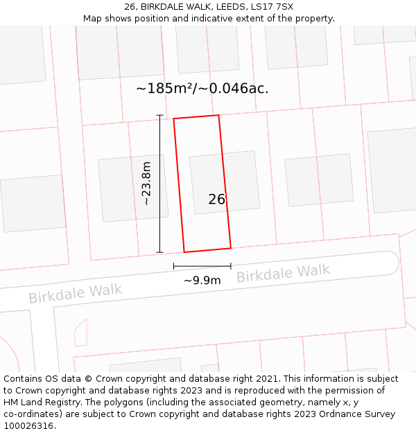 26, BIRKDALE WALK, LEEDS, LS17 7SX: Plot and title map