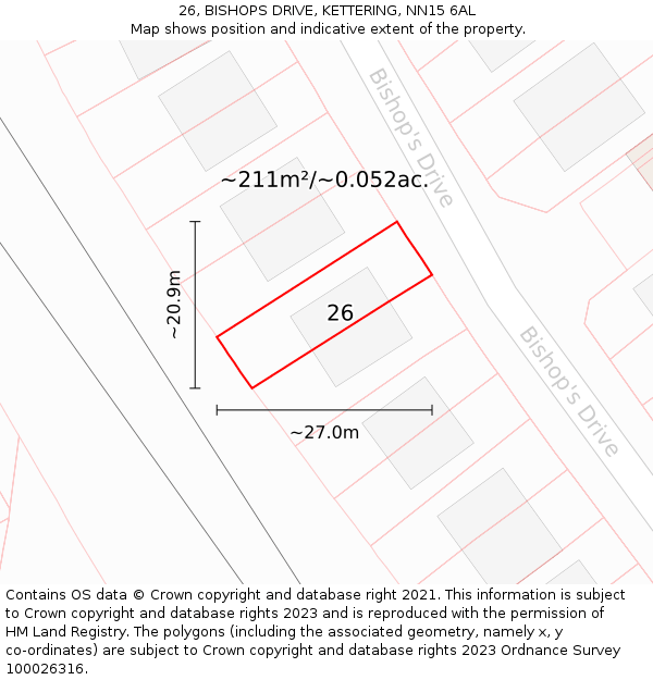 26, BISHOPS DRIVE, KETTERING, NN15 6AL: Plot and title map