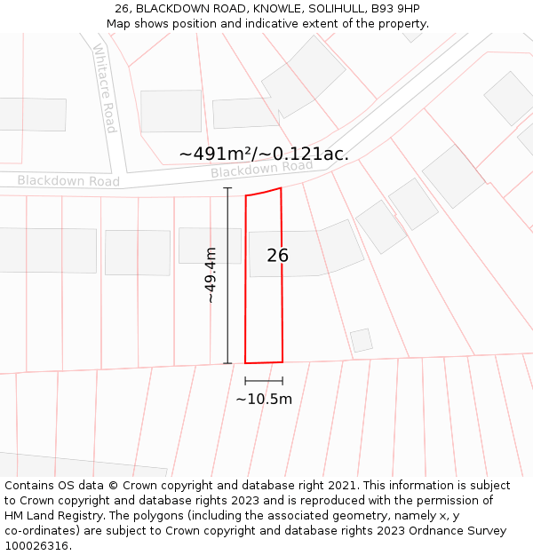 26, BLACKDOWN ROAD, KNOWLE, SOLIHULL, B93 9HP: Plot and title map