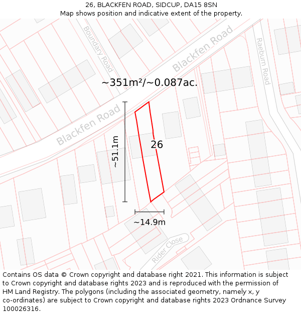 26, BLACKFEN ROAD, SIDCUP, DA15 8SN: Plot and title map