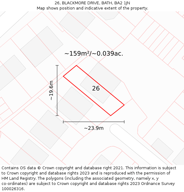 26, BLACKMORE DRIVE, BATH, BA2 1JN: Plot and title map