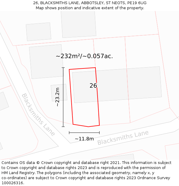 26, BLACKSMITHS LANE, ABBOTSLEY, ST NEOTS, PE19 6UG: Plot and title map