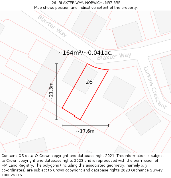 26, BLAXTER WAY, NORWICH, NR7 8BF: Plot and title map