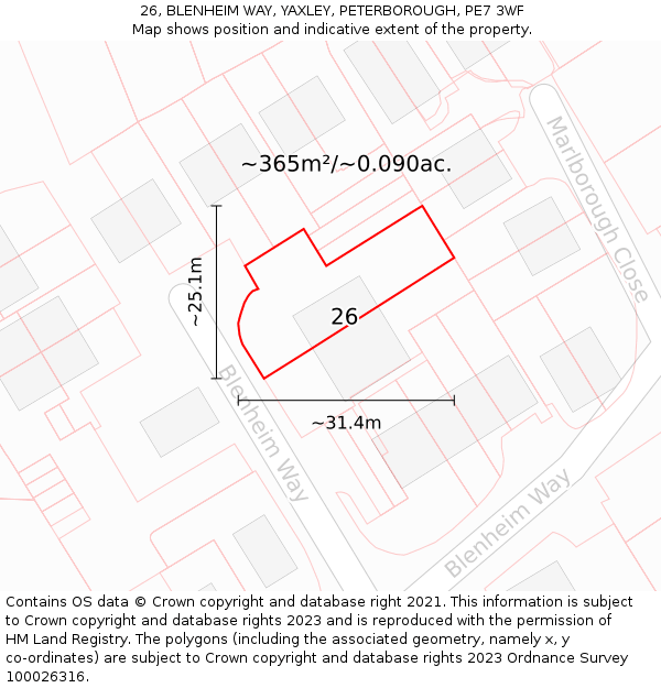 26, BLENHEIM WAY, YAXLEY, PETERBOROUGH, PE7 3WF: Plot and title map
