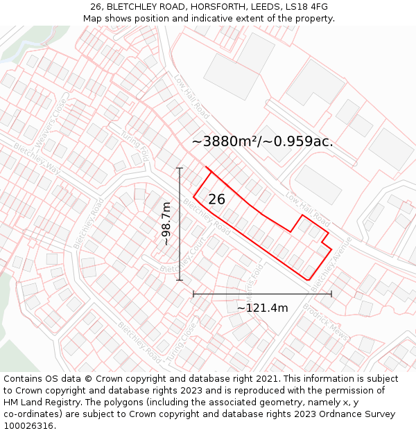 26, BLETCHLEY ROAD, HORSFORTH, LEEDS, LS18 4FG: Plot and title map