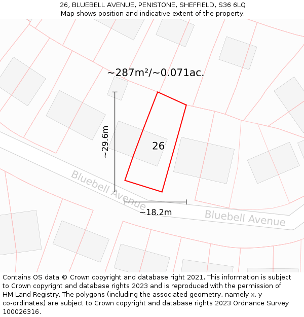 26, BLUEBELL AVENUE, PENISTONE, SHEFFIELD, S36 6LQ: Plot and title map