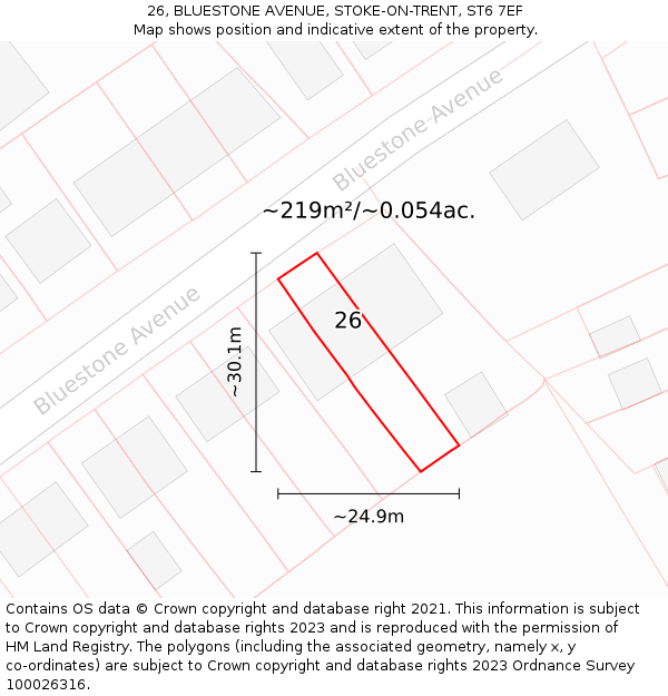 26, BLUESTONE AVENUE, STOKE-ON-TRENT, ST6 7EF: Plot and title map