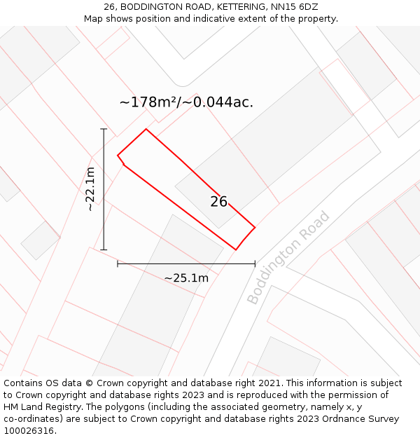 26, BODDINGTON ROAD, KETTERING, NN15 6DZ: Plot and title map
