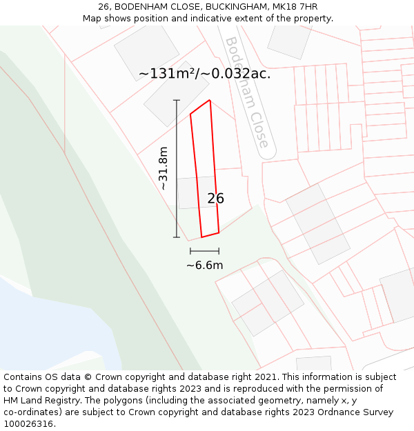 26, BODENHAM CLOSE, BUCKINGHAM, MK18 7HR: Plot and title map