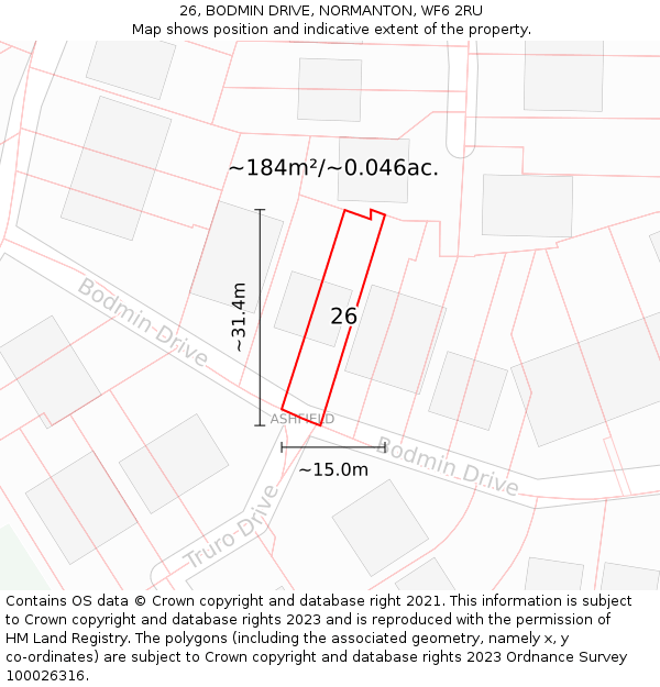 26, BODMIN DRIVE, NORMANTON, WF6 2RU: Plot and title map